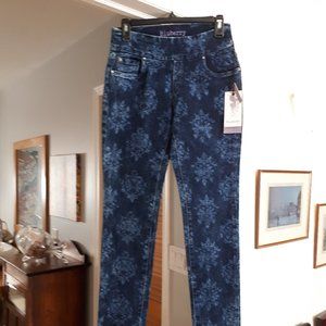 Comfort Fit Premium Denim by Blueberry - Chloe Laser Slim Cut Brocade Print Sz 6